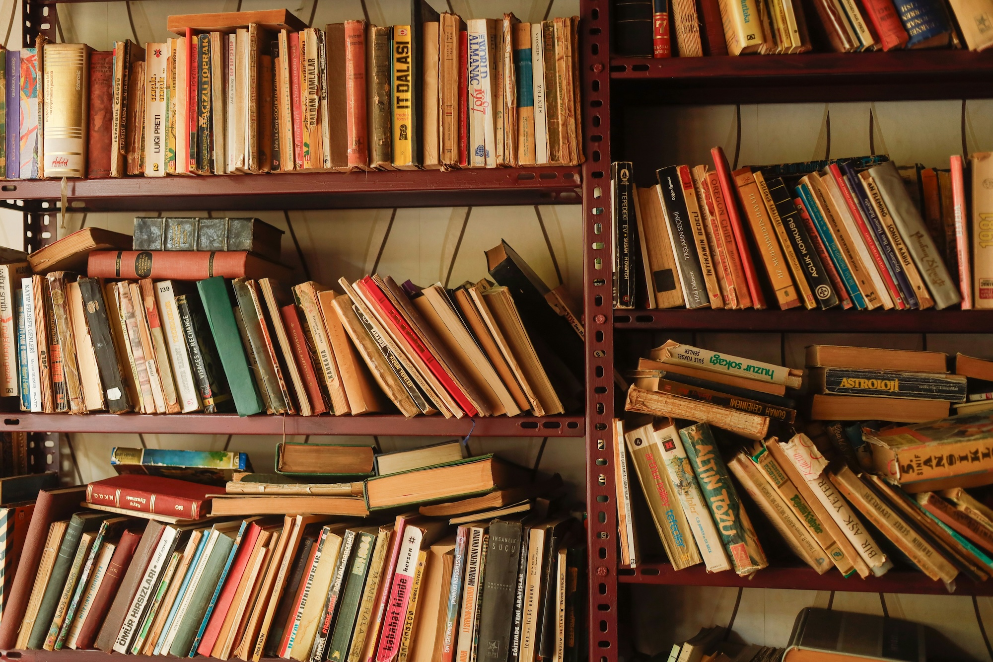 Bookshelves full with old books